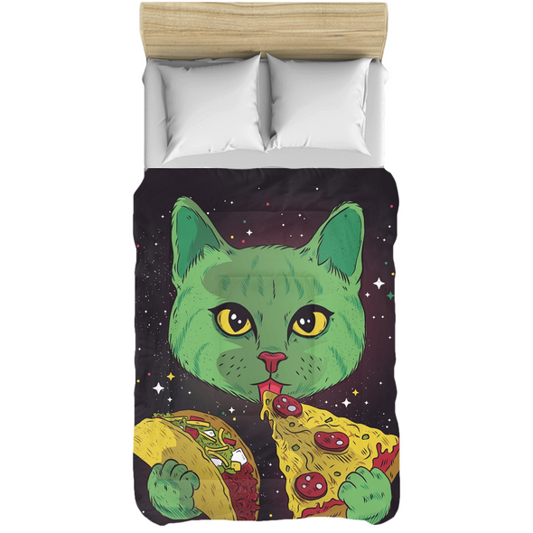 Renerded Kitty&Pizza Black Comforters