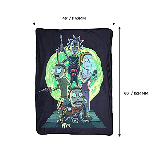 Rick and Morty Blanket [45 x 60 inches], Rick and Morty Traveling by Just Funky - Syfy, Cartoon, Animation, Adult Swim, Multiverse (Rick and Morty Green 2)