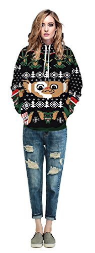 Couple 3D Santa Print Ugly Christmas Kangaroo Pocket Sweatshirt Hoodies Pullover Elf XXXXL