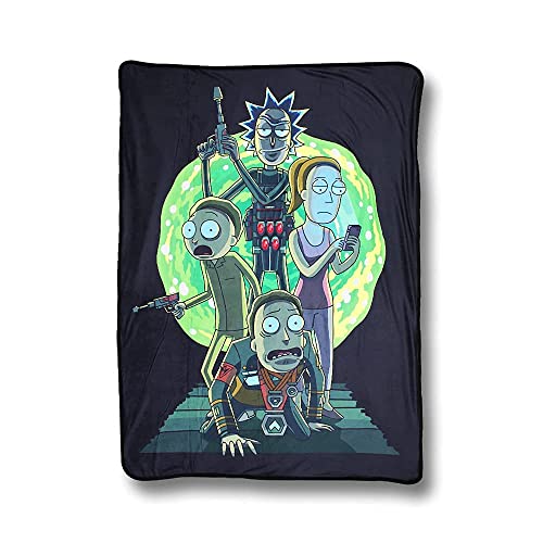 Rick and Morty Blanket [45 x 60 inches], Rick and Morty Traveling by Just Funky - Syfy, Cartoon, Animation, Adult Swim, Multiverse (Rick and Morty Green 2)