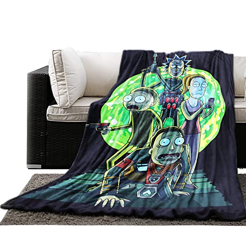 Rick and Morty Blanket [45 x 60 inches], Rick and Morty Traveling by Just Funky - Syfy, Cartoon, Animation, Adult Swim, Multiverse (Rick and Morty Green 2)