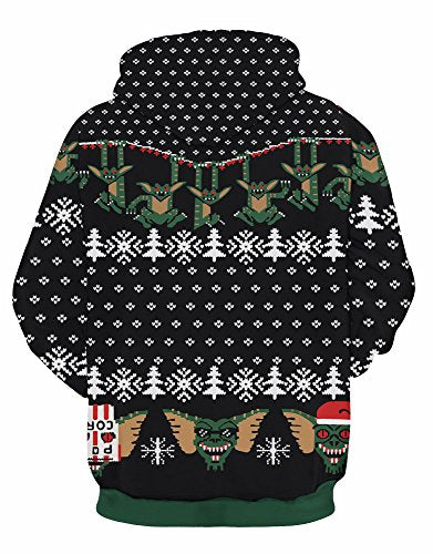 Couple 3D Santa Print Ugly Christmas Kangaroo Pocket Sweatshirt Hoodies Pullover Elf XXXXL