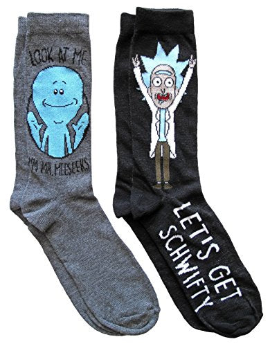 Rick and Morty Mr. Meeseek's Schwifty Men's Crew Socks 2 Pair Pack Shoe Size 6-12