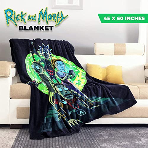 Rick and Morty Blanket [45 x 60 inches], Rick and Morty Traveling by Just Funky - Syfy, Cartoon, Animation, Adult Swim, Multiverse (Rick and Morty Green 2)