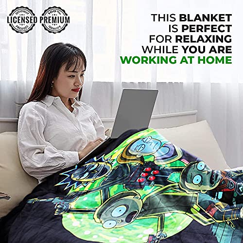 Rick and Morty Blanket [45 x 60 inches], Rick and Morty Traveling by Just Funky - Syfy, Cartoon, Animation, Adult Swim, Multiverse (Rick and Morty Green 2)