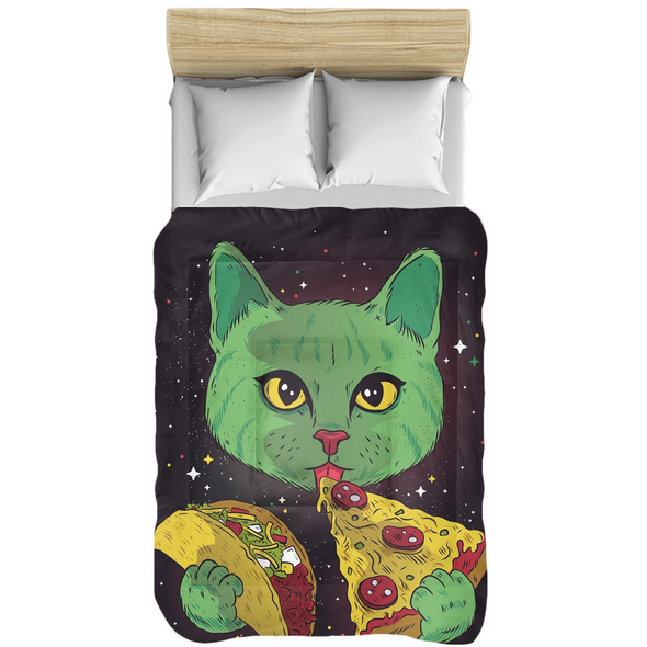 Renerded Kitty&Pizza Black Comforters