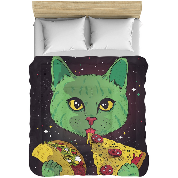 Renerded Kitty&Pizza Black Comforters