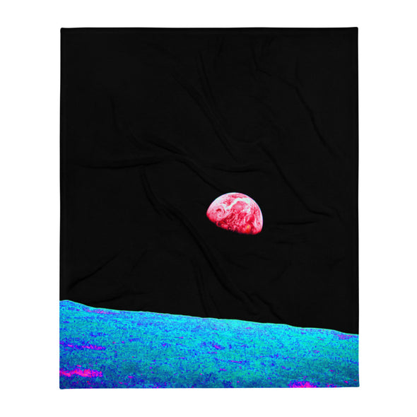 Renerded Peeking Red Moon Throw Blanket