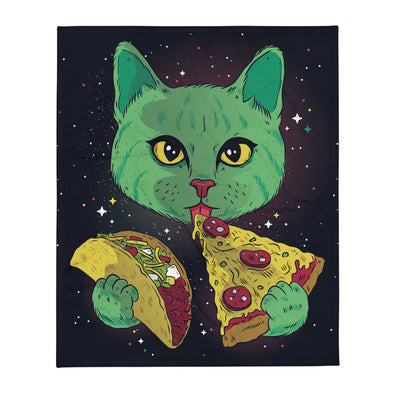 Renerded Space Cat Pizza Tacos Throw Blanket