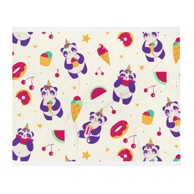 Renerded Cute Panda Watermelon Cones Throw Blanket