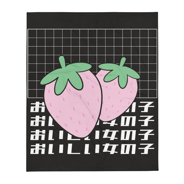 Renerded Strawberry Japanese Writing Throw Blanket