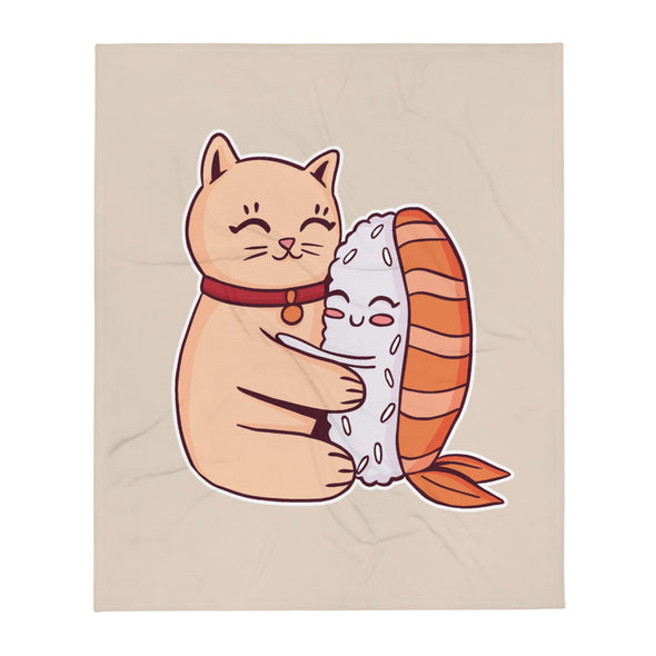 Renerded Cats Love Sushi Throw Blanket