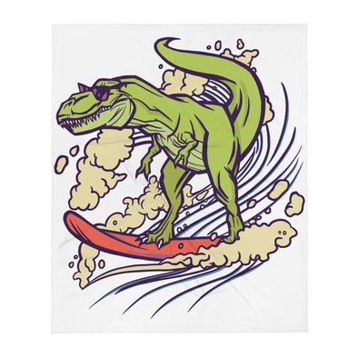 Renerded Surfing T-Rex Dinosaur Throw Blanket