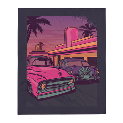 Renerded Retro Car Sunset and Palms Throw Blanket