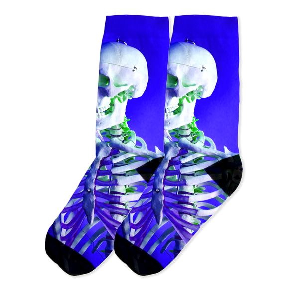 Renerded Science Class Blue Skeleton Socks