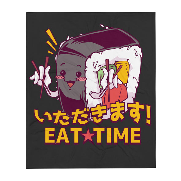 Renerded Sushi Eating Dark Graphic Throw Blanket