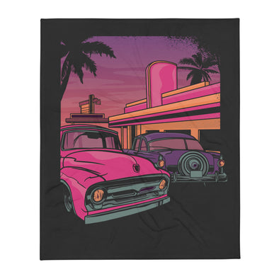 Renerded Retro Car Scene Throw Blanket