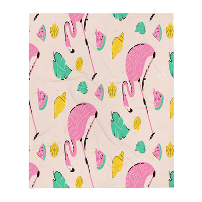 Renerded Pink Flamingo Pattern Throw Blanket