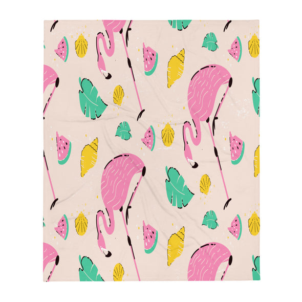 Renerded Pink Flamingo Pattern Throw Blanket