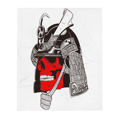 Renerded Red Face Samurai Skeleton Throw Blanket