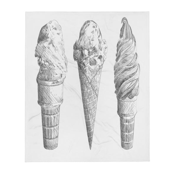 Renerded Ice Cream Cone Sketch Throw Blanket